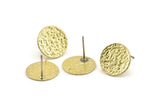 Brass Round Earring, 6 Raw Brass Round Earring Studs (14mm) N1179