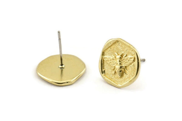 Brass Bee Earring, 6 Raw Brass Bee Stud Earrings (13x1.5mm) N1212