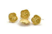 Brass Flower Earring, 2 Raw Brass Flower Stud Earrings With 1 Loop (16mm) N1215
