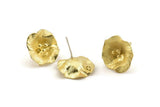 Brass Flower Earring, 4 Raw Brass Flower Stud Earrings With 1 Loop (18mm) N1223