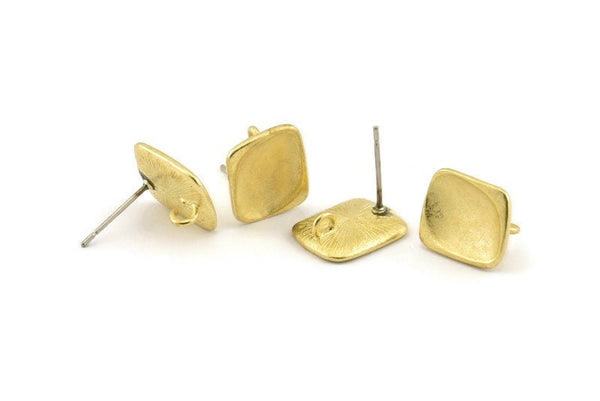 Brass Rectangle Earring, 6 Raw Brass Rectangle Stud Earrings With 1 Loop (13x11mm) N1219