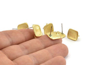 Brass Rectangle Earring, 6 Raw Brass Rectangle Stud Earrings With 1 Loop (13x11mm) N1219