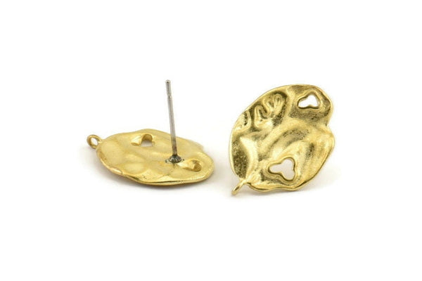 Brass Irregular Earring, 6 Raw Brass Irregular Stud Earrings With 1 Loop (20x14mm) N1226