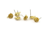 Brass Flower Earring, 12 Raw Brass Flower Stud Earrings With 1 Loop (9x11mm) N1166