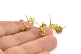 Brass Flower Earring, 12 Raw Brass Flower Stud Earrings With 1 Loop (9x11mm) N1166