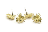Brass Fly Earring, 4 Raw Brass Fly Stud Earrings With 1 Loop (15x16mm) N1172