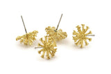 Brass Flower Earring, 6 Raw Brass Taraxacum Stud Earrings With 1 Loop (14mm) N1180