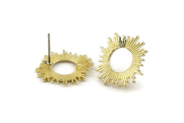 Brass Round Earring, 6 Raw Brass Round Earring Studs (18mm) N1228