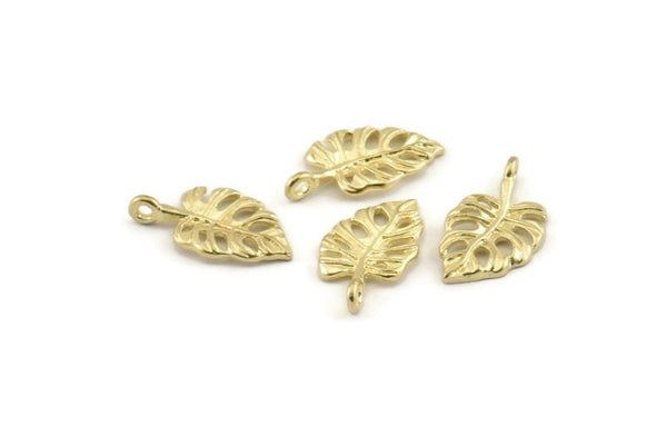 Brass Leaf Charm, Raw Brass Leaf Charms With 1 Loop, Earrings, Findings (19x10x1.5mm) N1189