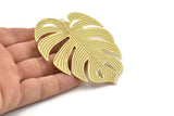Brass Monstera Charm, 2 Raw Brass Monstera Leaf Charms With 1 Loop, Findings (75x67x0.30mm) D1696