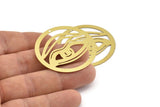 Brass Eye Charm, 6 Raw Brass Eye Charms With 1 Hole, Findings (40x0.30mm) D1676