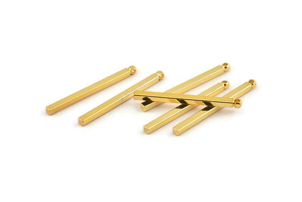 Altın Kolye Çubuğu, 6 Altın Kaplama Pirinç Çubuk Tılsımı, 1 Delikli Kolye Çubukları, Kolye Uçları (2x30mm) D1510