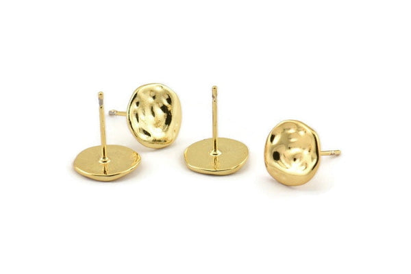 Gold Round Earring, 4 Gold Plated Brass Round Earring Studs (10mm) N1175