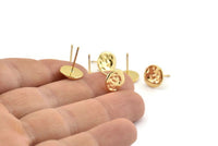 Gold Round Earring, 4 Gold Plated Brass Round Earring Studs (10mm) N1175