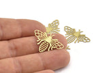 Brass Bee Charm, 20 Raw Brass Bee Charms, Findings (19x26x0.30mm) D1679