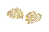 Brass Leaf Charm, 10 Raw Brass Leaf Charms, With 1 Loop And 1 Hole, Findings (35x29x0.40mm) D1671