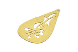 Brass Drop Charm, 10 Raw Brass Drop Charms With 1 Hole, Findings (44x27x0.30mm) D1697