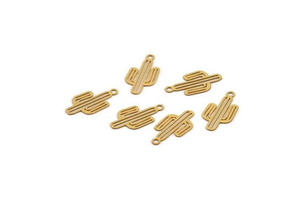 Brass Cactus Charm, 50 Raw Brass Cactus Charms With 1 Loop, Earrings, Findings (14x7x0.40mm) F122