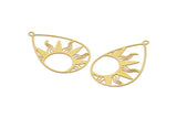 Brass Drop Charm, 10 Raw Brass Sun Charms With 1 Loop, Findings (47x30x0.30mm) D1688