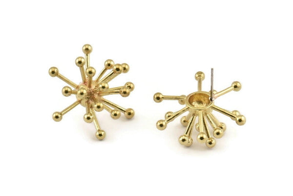Brass Molecule Earring, 2 Raw Brass Molecule Stud Earrings (28x13mm) D1611