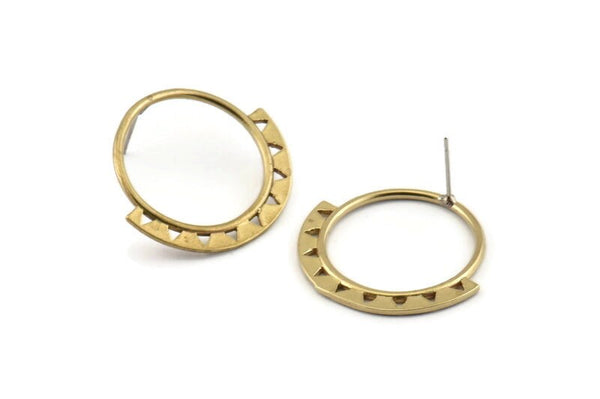 Brass Circle Earring, 2 Raw Brass Circle Stud Earrings (30x27x1.5mm) N1254
