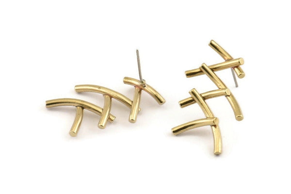 Brass Fence Earring, 2 Raw Brass Fence Stud Earrings (27x20x2mm) N1239