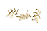 Brass Fence Earring, 2 Raw Brass Fence Stud Earrings (27x20x2mm) N1239