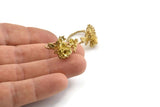 Brass Ring Settings, 2 Raw Brass Flower Ring With 1 Stone Setting - Pad Size 4mm N1235