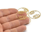 Brass Flower Charm, 12 Raw Brass Lotus Flower Charms With 1 Hole, Findings (27x0.60mm) D1438