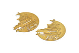 Brass Round Charm, 10 Raw Brass Chinese House Patterned Charms With 1 Loop, Findings, Earrings (40x39x0.30mm) D1429