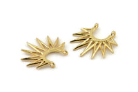 Gold Sunny Pendant, 2 Gold Plated Brass Sunny Ethnic Pendants With 2 Loops, Findings, Charms (24x27x1.6mm) BS 2048 Q0977