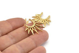 Gold Sunny Pendant, 2 Gold Plated Brass Sunny Ethnic Pendants With 2 Loops, Findings, Charms (24x27x1.6mm) BS 2048 Q0977