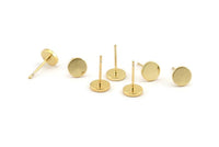 Gold Round Earring, 6 Gold Plated Brass Round Stud Earrings (8mm) D1461