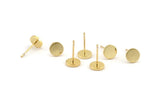 Gold Round Earring, 6 Gold Plated Brass Round Stud Earrings (8mm) D1461