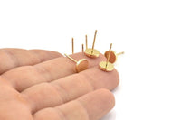 Gold Round Earring, 6 Gold Plated Brass Round Stud Earrings (8mm) D1461