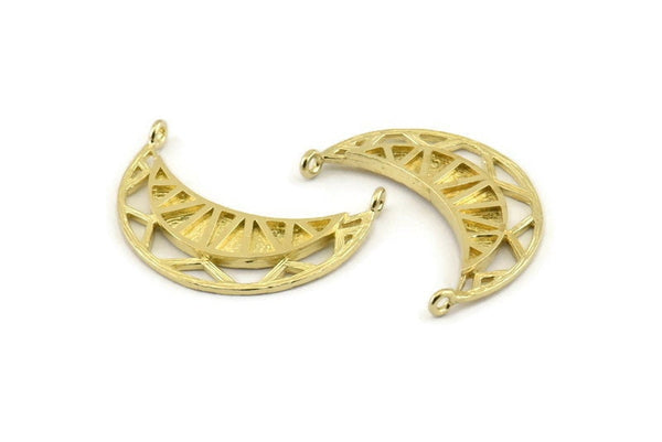 Brass Moon Charm, 4 Raw Brass Moon Pendants With 2 Loops, Findings (28x11x2mm) N1260