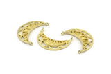 Brass Moon Charm, 4 Raw Brass Moon Pendants With 2 Loops, Findings (28x11x2mm) N1260