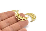 Brass Moon Charm, 4 Raw Brass Moon Pendants With 2 Loops, Findings (28x11x2mm) N1260