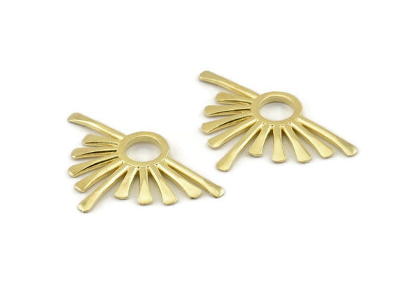Pirinç Güneş Kolye, 4 Ham Pirinç Çekiçlenmiş Güneş Kolye (36x23x1,7 mm) N1267