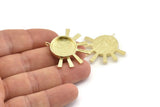 Brass Sun Charm, 2 Raw Brass Sunshine Charms With 1 Loop, Pendants - Pad Size 16mm (35x33mm) N1271