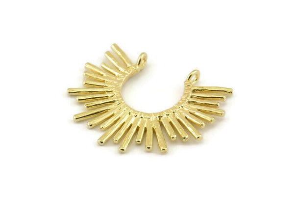 Brass Sun Charm, Raw Brass Sunshine Charms With 2 Loops, Pendants (31x25x1.5mm) N1280