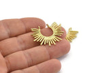 Brass Sun Charm, 4 Raw Brass Sunshine Charms With 2 Loops, Pendants (31x25x1.5mm) N1280
