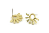 Brass Daisy Earring, 4 Tiny Hammered Raw Brass Flower Stud Earrings (18x13x1.2mm) N1185