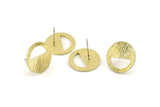 Brass Round Earring, 4 Textured Raw Brass Half Moon Stud Earrings (16x1.2mm) N1261