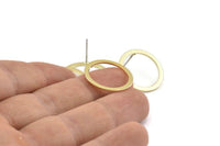 Brass Circle Earring, 8 Raw Brass Circle Stud Earrings (20x0.90mm) D1480 A1429