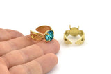 Brass Eye Ring, 2 Raw Brass 4 Claw Ring Natural Stones - Pad Size 10mm N1274