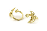 Brass Ring Setting, Raw Brass Moon And Planet Ring With 1 Stone Settings - Pad Size 6mm N1273