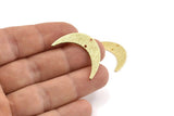 Gold Moon Charm, 2 Textured Gold Plated Brass Crescent Moon Charms With 2 Holes, Findings, Connectors (30x8x1mm) D1391
