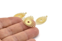 Gold Sun Charm, 6 Textured Gold Plated Brass Sun Charms With 1 Loop (26x14x0.60mm) D1537