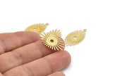 Gold Sun Charm, 6 Textured Gold Plated Brass Sun Charms With 1 Loop (26x14x0.60mm) D1537